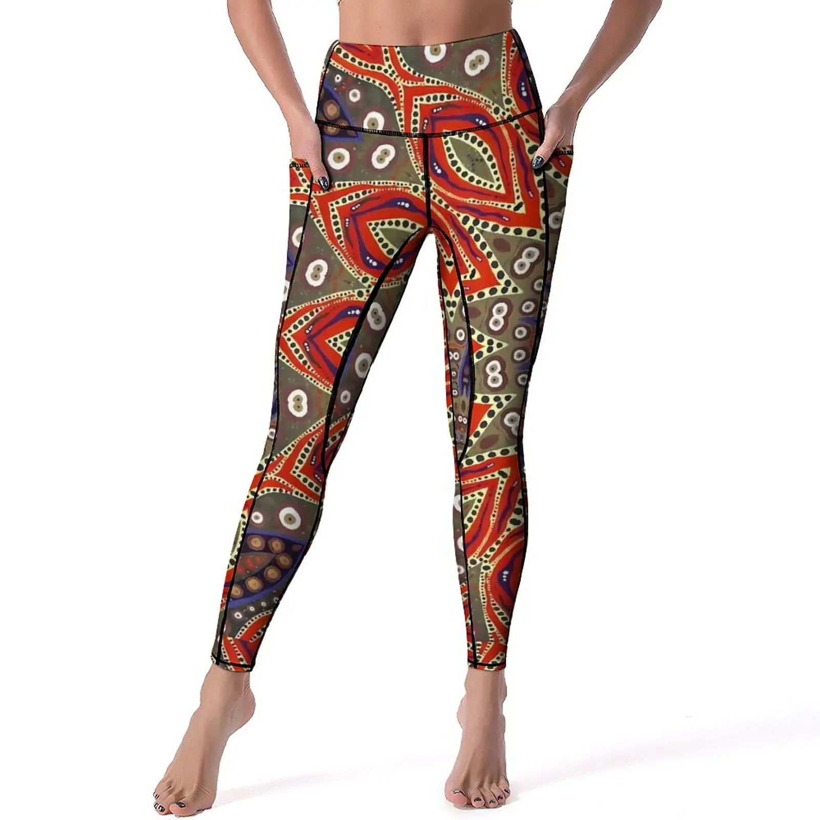 

Red Evil Eye Leggings Pockets Abstract Print Graphic Yoga Pants Push Up Fitness Yoga Legging Cute Stretch Sports Tights