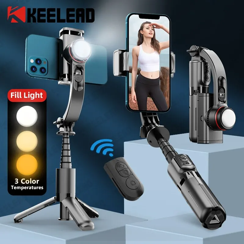 Selfie Stick Gimbal Tripod Extendable Bluetooth Remote Fill Light for Samsung Xiaomi iPhone 14 Pro Max Smartphone
