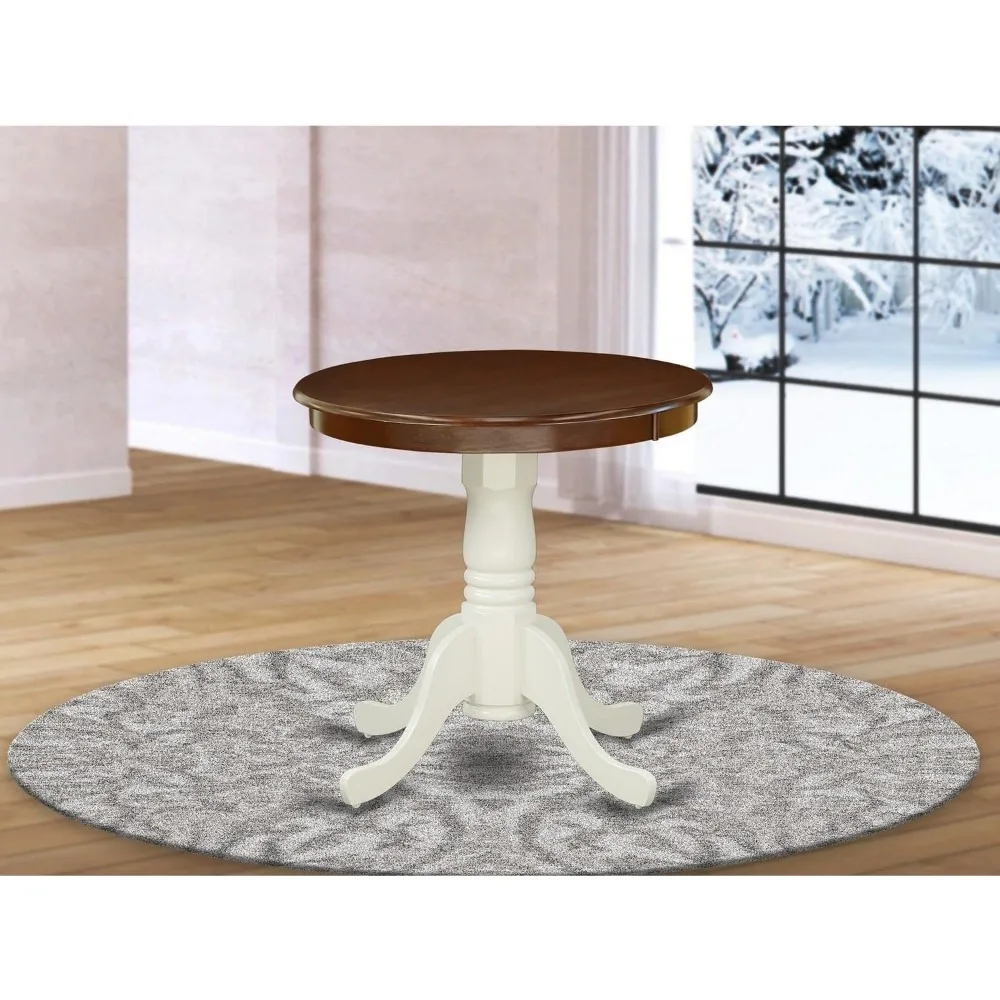 Eden Kitchen Table - a Round Dining Table Top with Pedestal Base, 30x30 Inch, Mahogany & Linen White 2