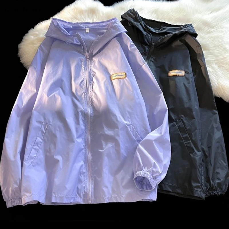 

Куртка женская мешковатая с капюшоном, винтажная популярная стильная Солнцезащитная тонкая дышащая простая Милая уличная одежда в стиле Харадзюку для студентов