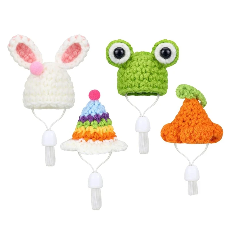 4 Pieces Hamster Hat Mini Small Animals Hat With Adjustable Strap Lovely Hand Knitted Frog Rainbow Carrot Tiny Hats