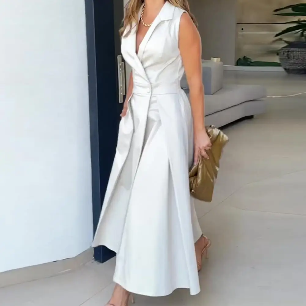Summer V Neck Sleeveless Pleated A Line Casual Dresses