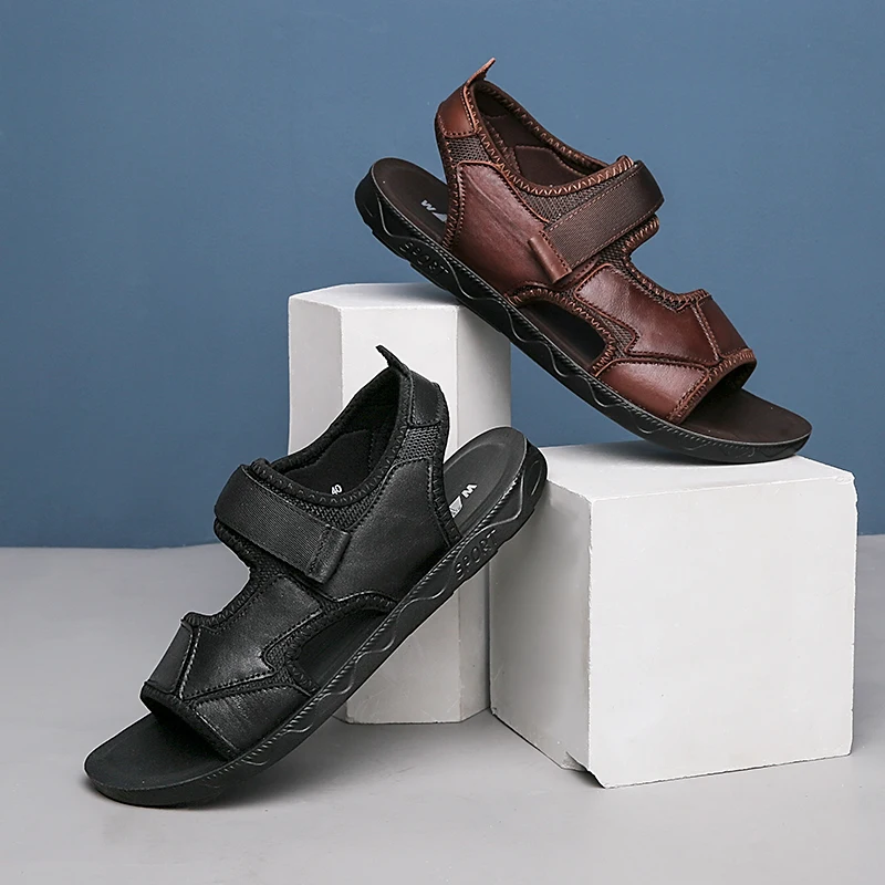 

New top layer cowhide men's sandals casual shoes beach sandals breathable non-slip fashion casual comfortable outdoor shoes