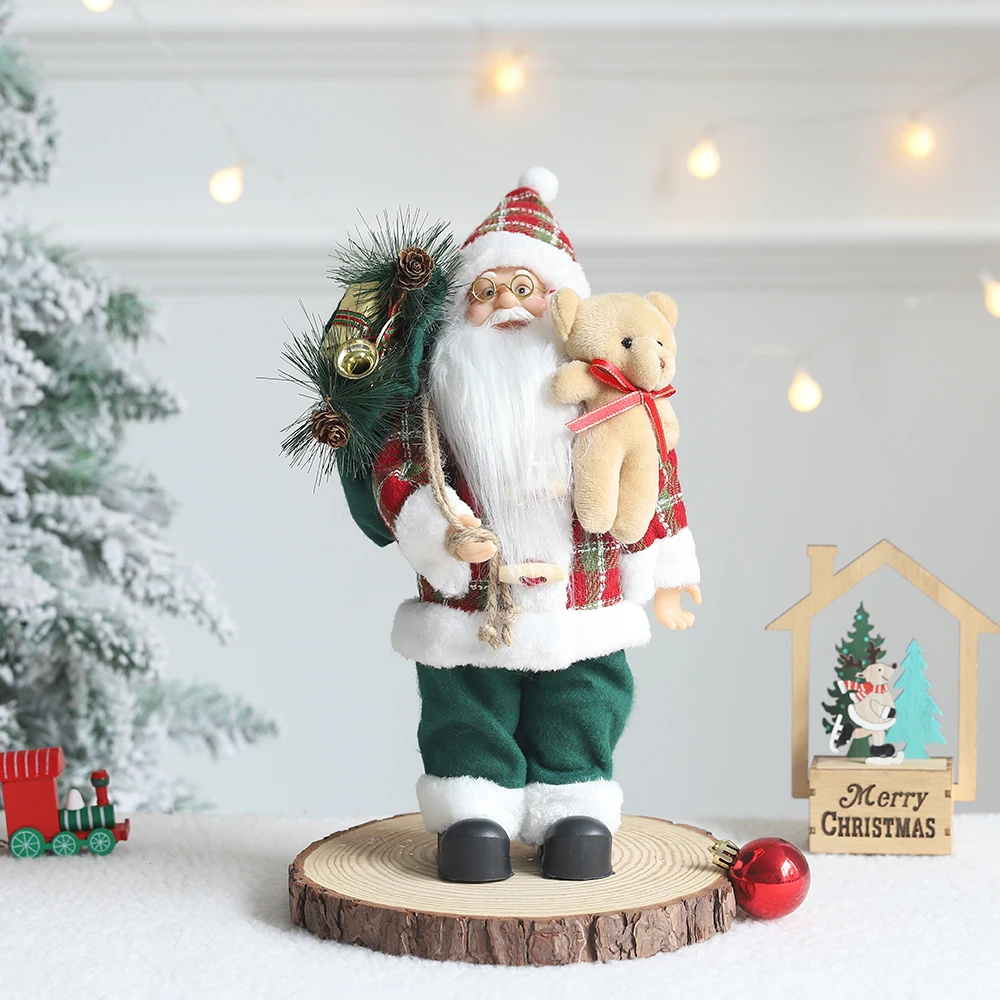 thumbnail image 1 of 1 pieza de decoración navideña, muñeco de Papá Noel rojo y verde, estatua de juguete coleccionable para el hogar, adecuado para fiestas navideñas, 1 of 5