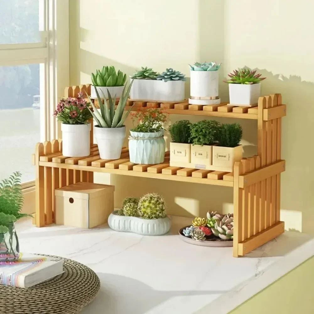 

Nan Rack Indoor Multilayer Wooden Flower Storage Stand Small Window Desktop Planter bamboo Shelf Holder Pot Plant