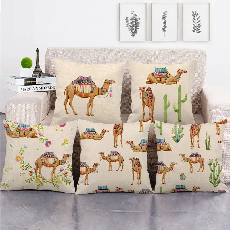 

Desert Camel Pillowcase Green Cactus Pillows Case for Living Room Sofa Bed Garden Chair Pillow Cover Bedroom Decoration Luxury