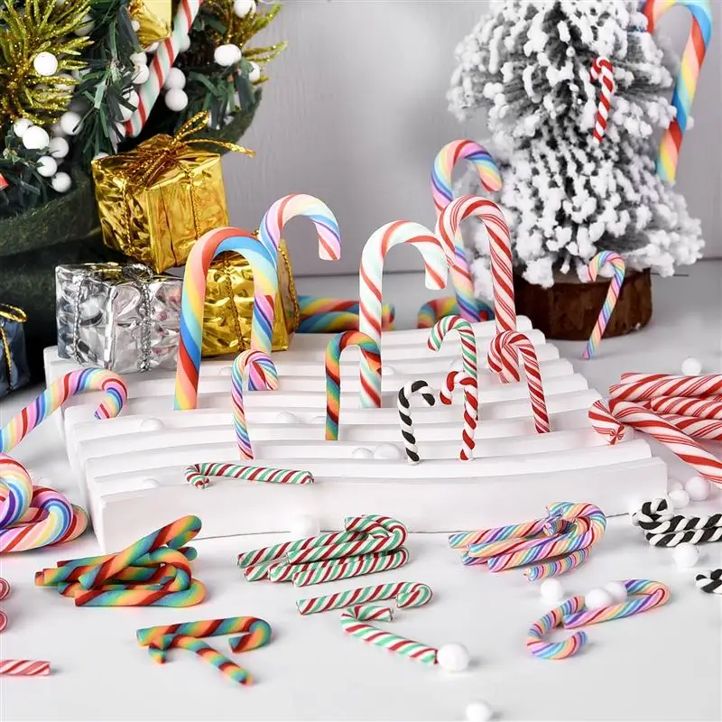 Mini Christmas Walking Stick Cane Soft Pottery Art Ornaments Christmas Tree Decoration Brooches Tiaras Accessories 15/30pcs