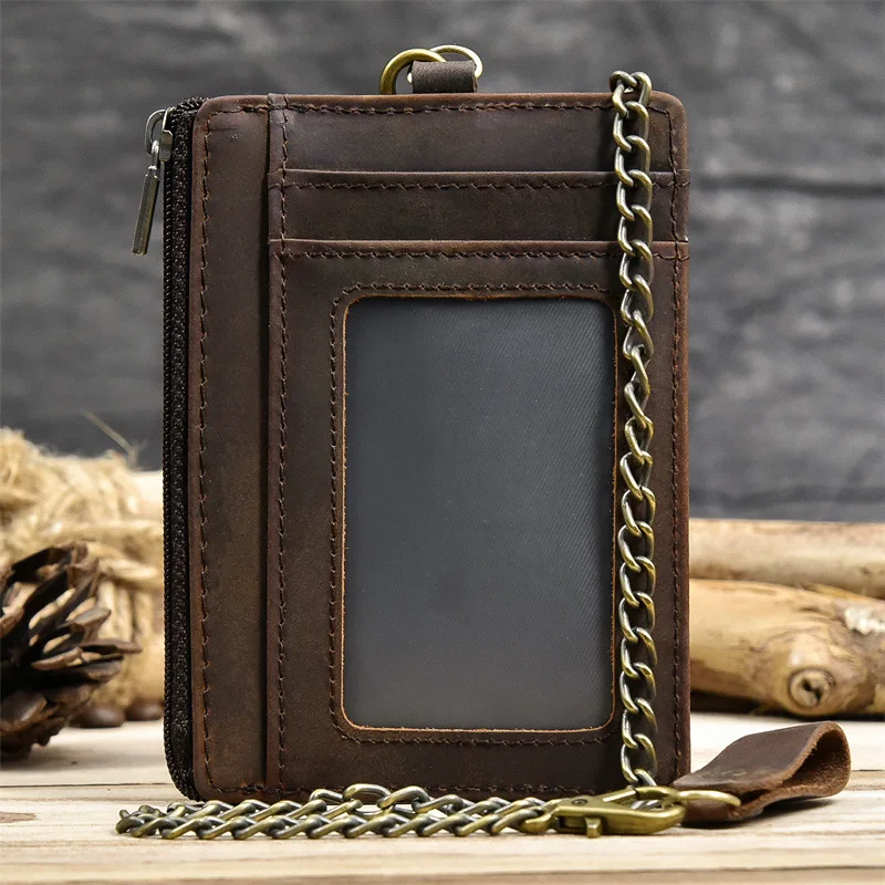 Vintage Short Leather Wallet with Zipper and Coin Pocket for Men