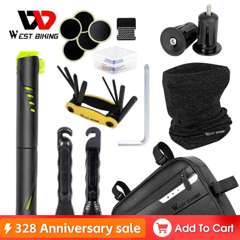 

WEST BIKING Bicycle Tools Kit Include Bike Pump Bag Tools Outdoor Cycling Equipment Tire Lever Patch Set Winter Summer Headgear