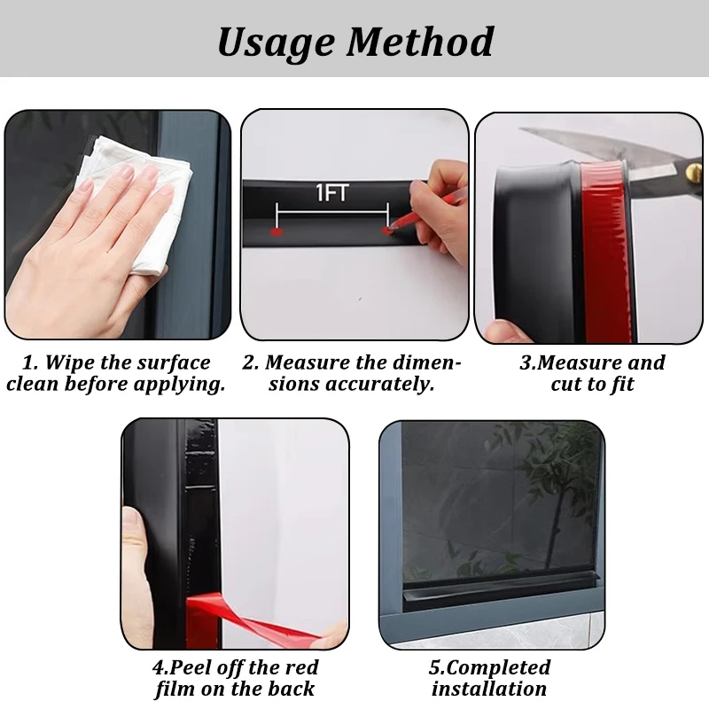 Home Window Water Blocking Bar 1m Sliding Window Rain Weatherstrip Balcony Insulation Windproof Sealing Strip Flashing Board