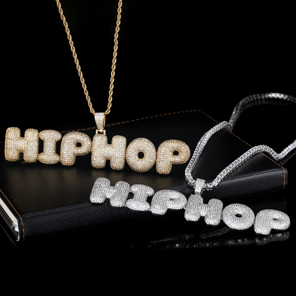 Iced Out Bubble Letter Chain Necklace for Women Personalized Initial Name Necklace Men Stainless Steel Rope Chain