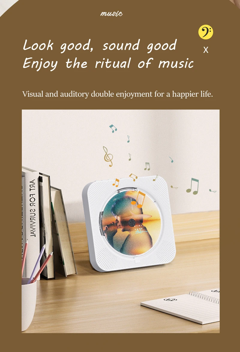 CD Player Portable KC-718 Hifi Bluetooth Dual Speakers FM Radio Headphone Mode U