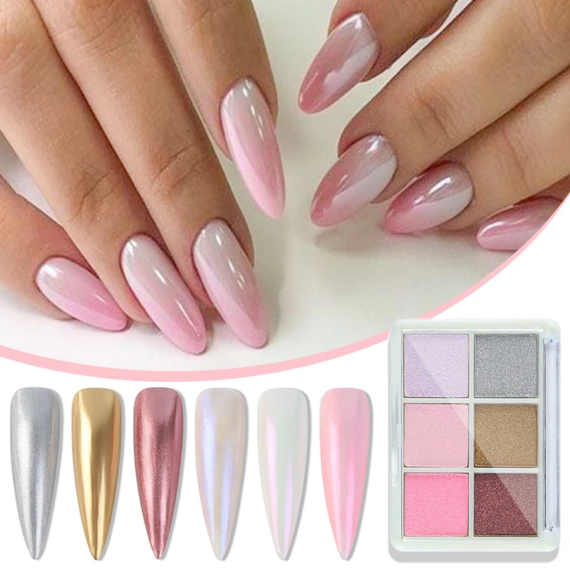 6 Colori Solid Mirror Nail Glitter Powder Holographics Laser Aurora Nails Uv Gel Polish Pigment Nail Art Decorazioni Accessori