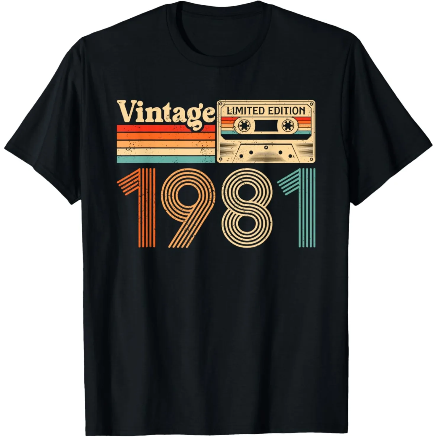 45 Jahre alt, Vintage, geboren im Jahr 1981, 45. Geburtstag, Kassetten-T-Shirt, Humor, Streetwear, T-Shirt, kurzärmelig, Unisex, lockere Kleidung