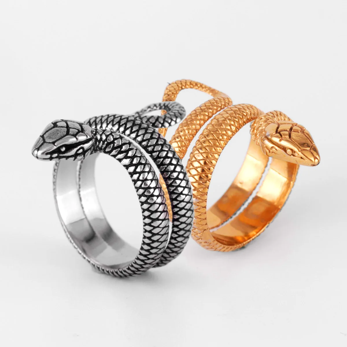 Golden Snake Animal Stainless Steel Mens Rings Punk Hip Hop Unique Trendy For Male Boyfriend Jewelry Creativity Gift Wholesale 3