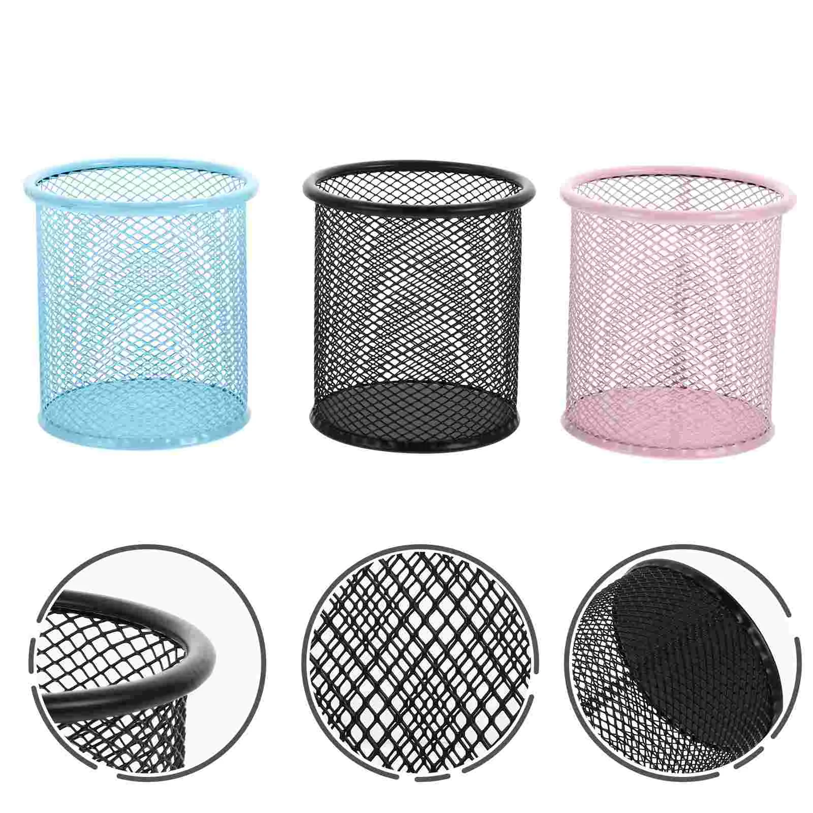 

3 Pcs Metal Pen Holder Mesh Office Stationery Round Stickers Iron Gel Container Pot Pencil