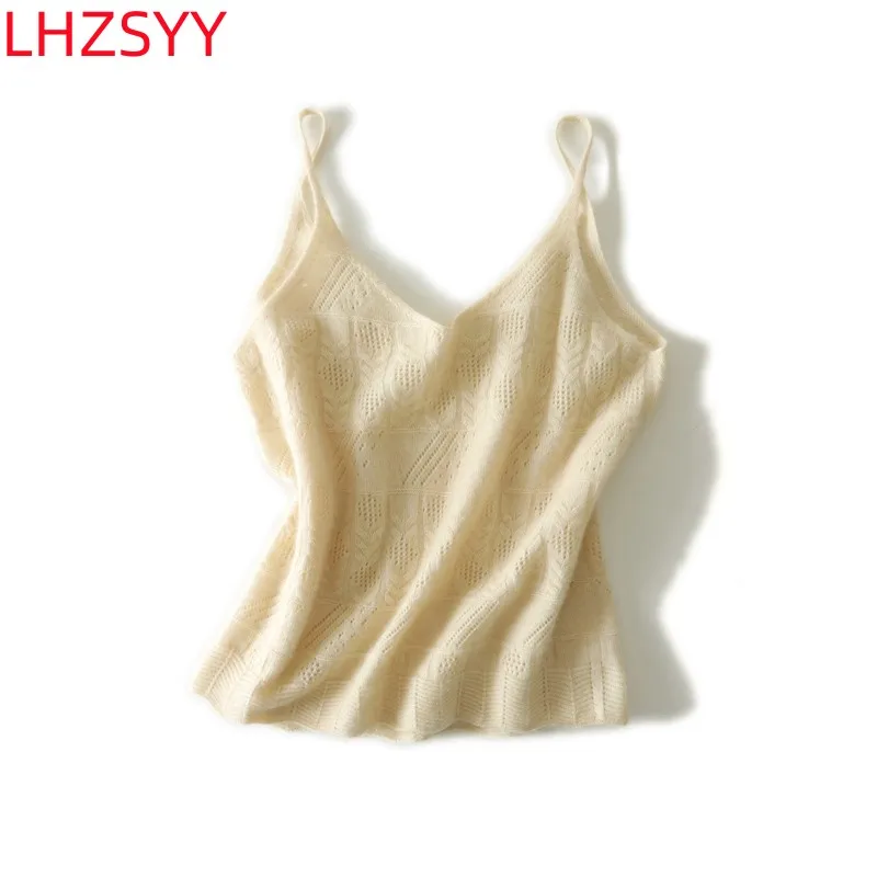 Lhzsyy Seamless Line Garment Pure Cashmere Halter Vest 23 Ladies Four Seasons Inside Vest Soft Hollow Sling Top Da Donna Di Alta Qualità