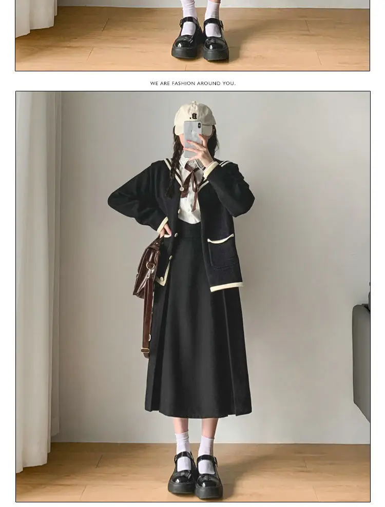 skater skirt College Preppy Style Pleated Skirt Women's 2022 Spring Elastic High Waist Covering Flesh A-line Skirt Fat MM Thin Pleated Skirt black skirt