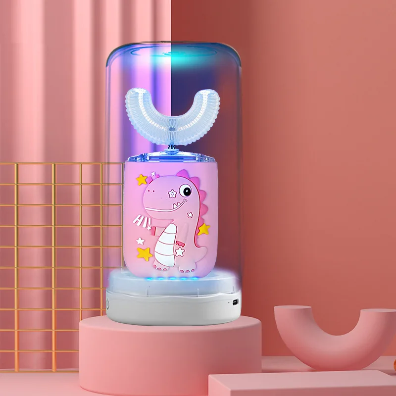thumbnail image 1 of Cepillo de dientes eléctrico sónico de 360 grados para niños, diseño de dibujos animados, recargable, inteligente, en forma de U, de silicona, para dientes de niños, 1 of 5