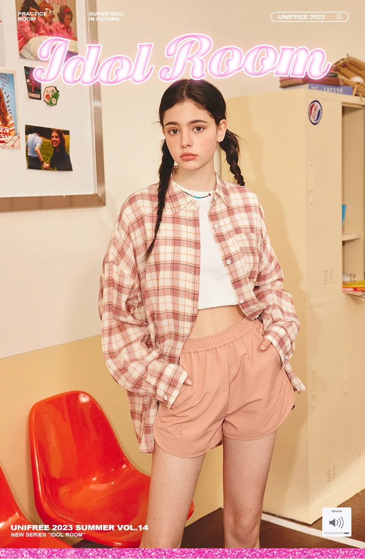 UNIFREE Loose Plaid Shirts for Women 2023 Fashion Streetwear Sport Casual Shirts & Blouses Women Light and Breathable Shirt