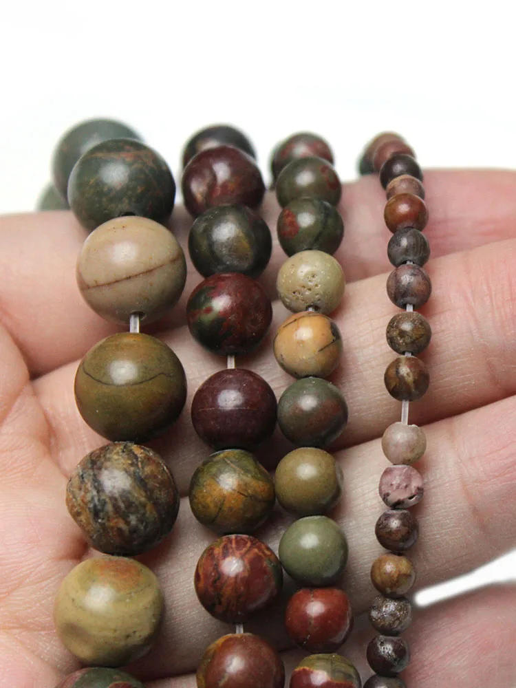 Natural Stone Beads Red Picasso Jasper Loose Round Beads 4 6 8 10 12mm for Jewelry Making Needlework DIY Bracelet Strand 15"