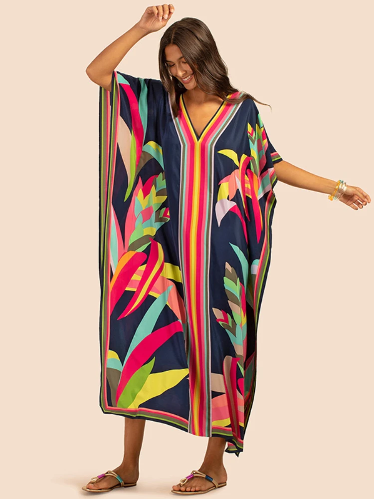 Printed Kaftans for Women Beach Cover Up Seaside Maxi Bohemian Dresses Beachwear Pareo Bathing Suits Factory Supply Dropshipping 2