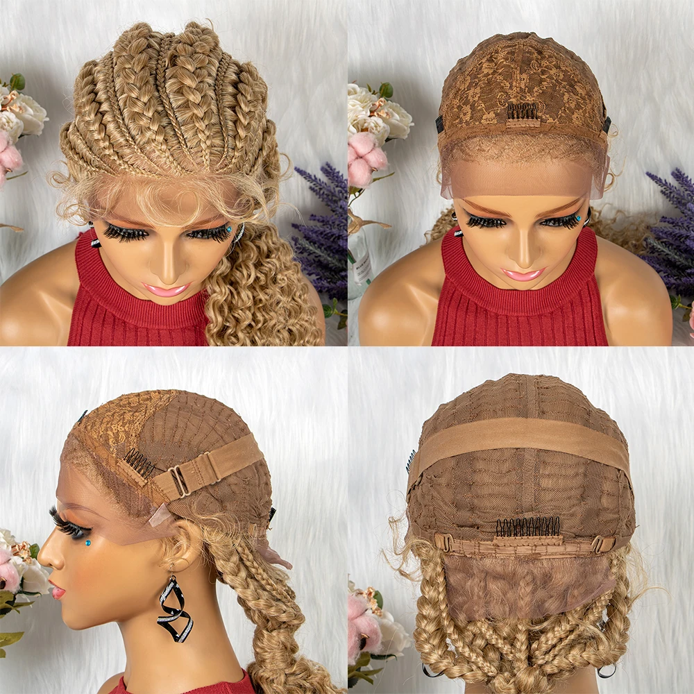 28 Inch Blonde Color Synthetic Lace Front Braided Wigs for Black Women Crochets Braids Hair Wig Pre Plucked with Baby Hair