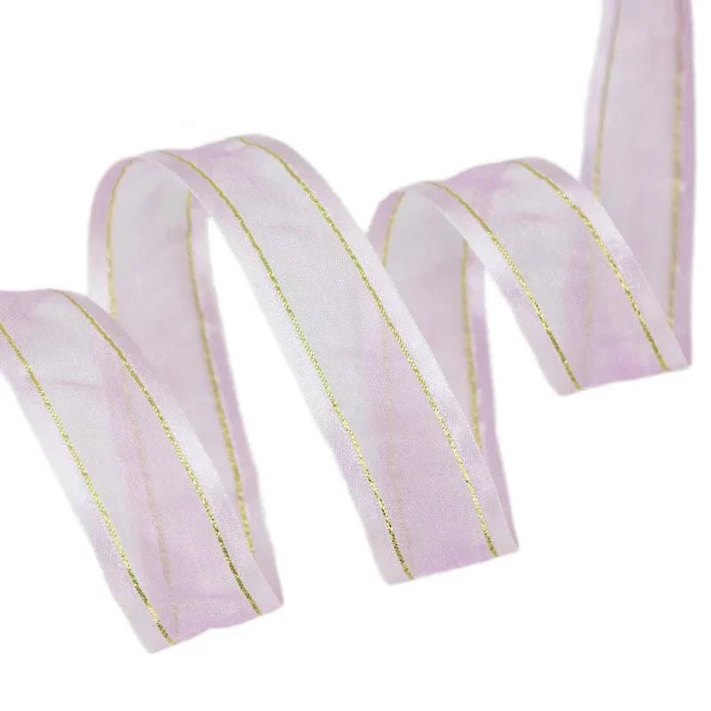 (10 Yards/lot) 25mm White Broadside Gold Edge Organza Ribbon Wholesale Gift Wrapping Decoration Ribbons