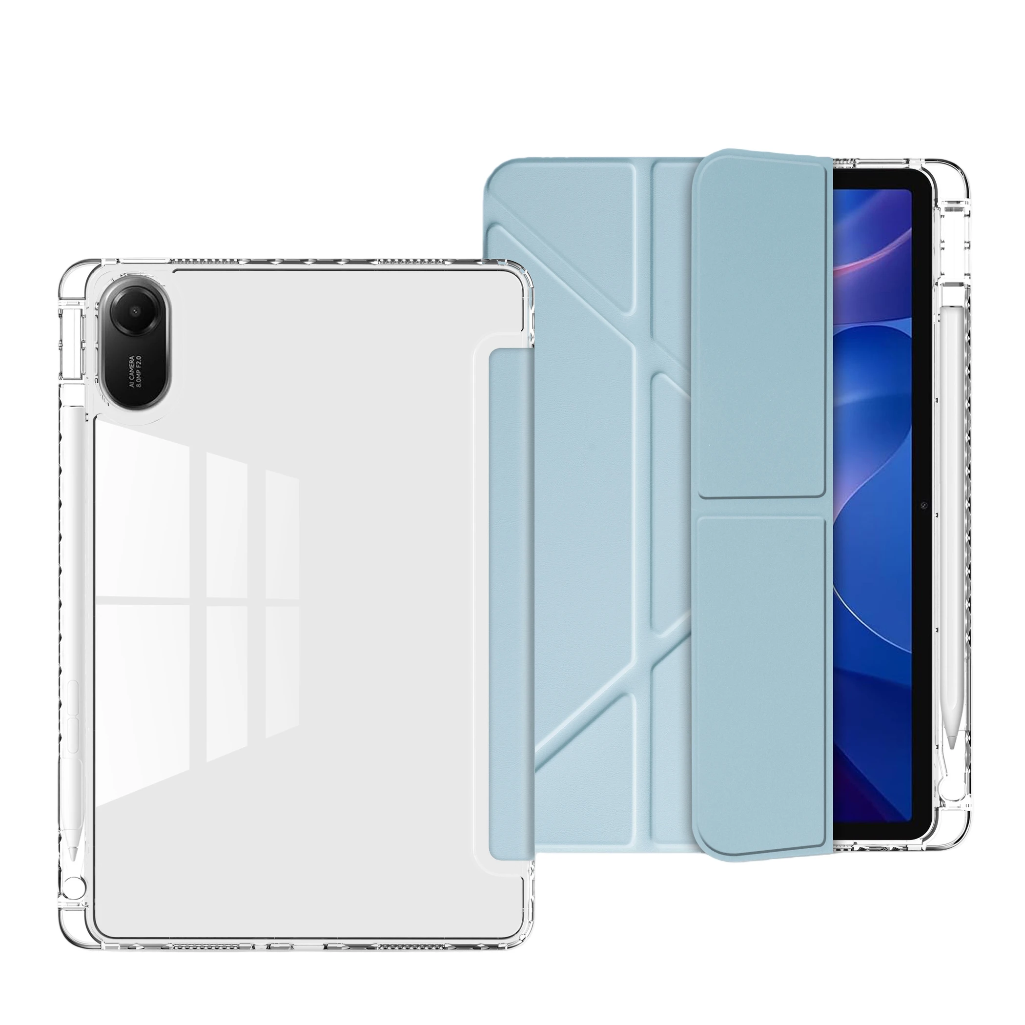 Slim Clear Hard Back Case with Multi-Angle Stand and Pencil Slot - Shockproof