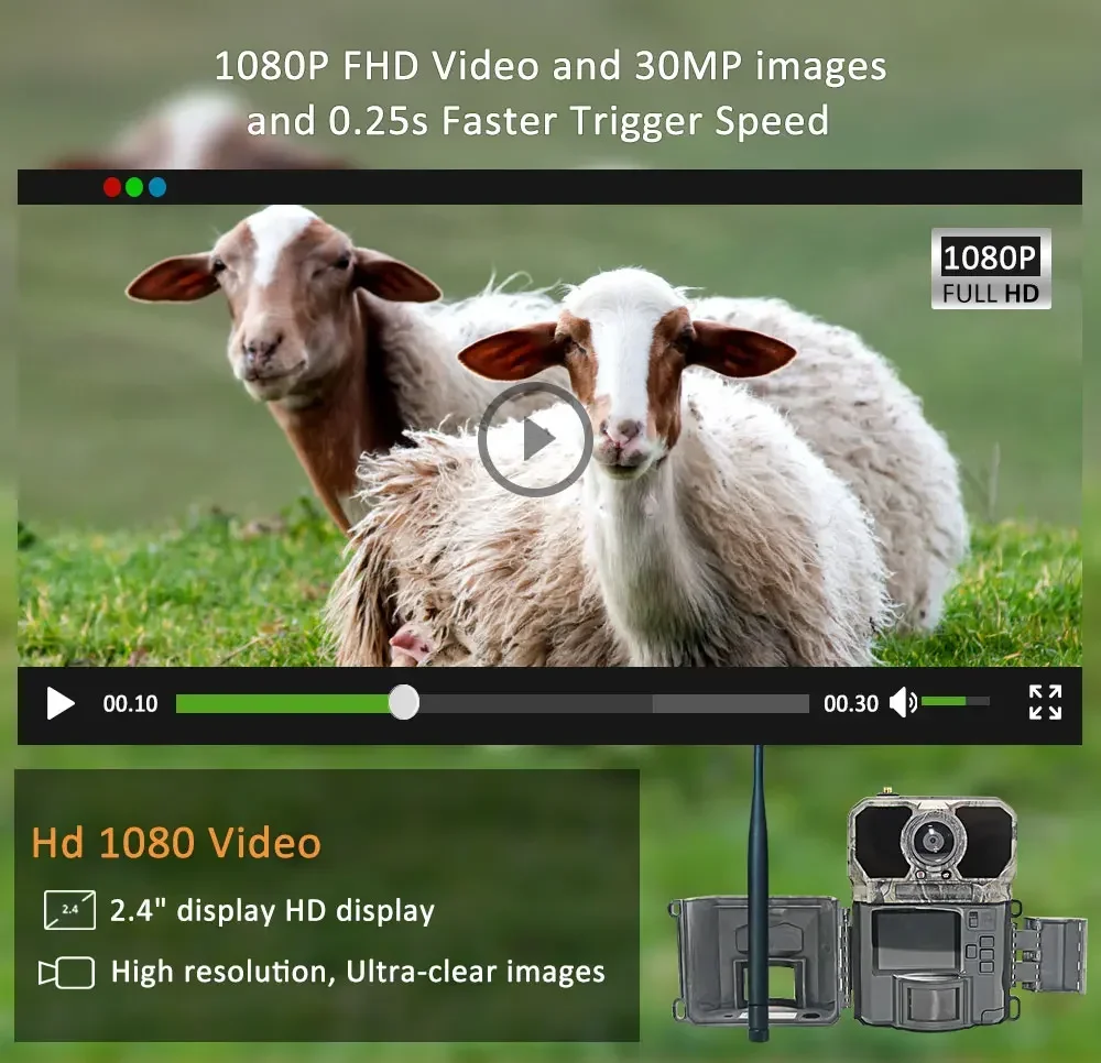 4G 사냥용 트레일 카메라 30MP/1080P 무선 야생 카메라 KG895 셀룰러 사진 전송 야외 감시 카메라