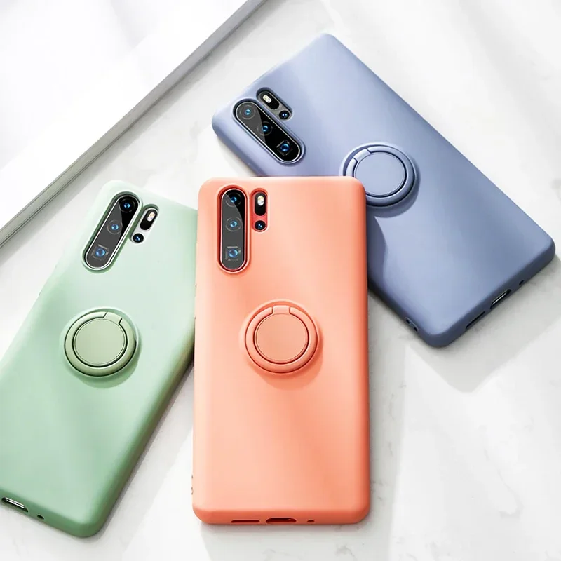 Liquid Silicone Phone Case For Huawei P30 P20 P40 Pro Mate 20 Cover For Honor 20 Pro With Magnetic Ring Holder Stand Case 3