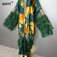 WINYI moyen-orient mode kimonos abaya dubaï luxe pour femme Sexy dentelle cardigan tenues de plage plage couvrir maxi manteau caftan 4