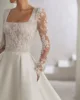Modest Lace A-line Satin Wedding Dress 2025 Customized Pockets Open Back Long Sleeve Women Princess Brides Wedding Gown 4