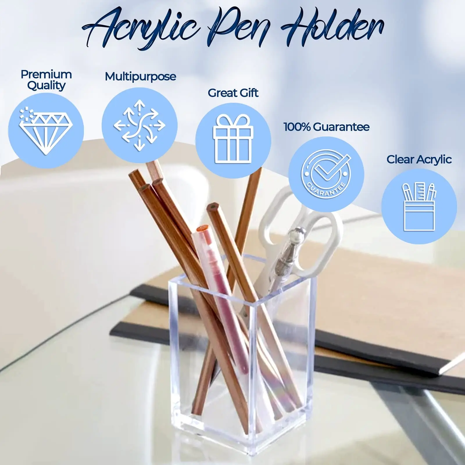 Acrylic Pen Holder Pencil Holder Clear Makeup Brush Stationery Organizer For Desk 1/2/4/10 PCS