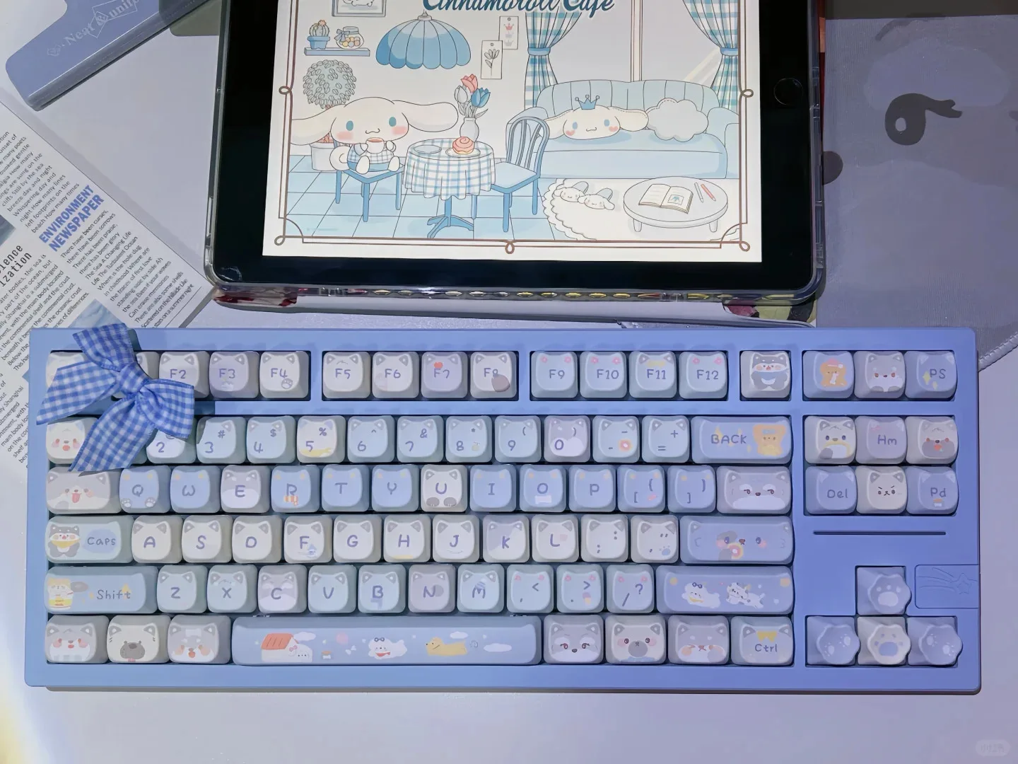 Mao-corgi Pbt Keycap para Teclado Mecânico Bonito Cão Marrom e Azul Brigada do Cão Husky Alien Cat Head Diy - Imagem 3