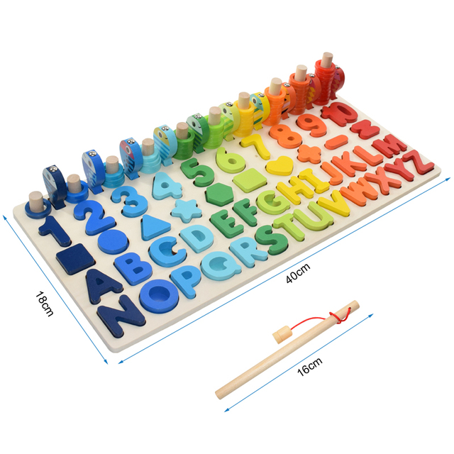 Educational Wooden Toys Children Busy Board Math Fishing Children's Wooden Preschool Montessori Toy Counting Geometry