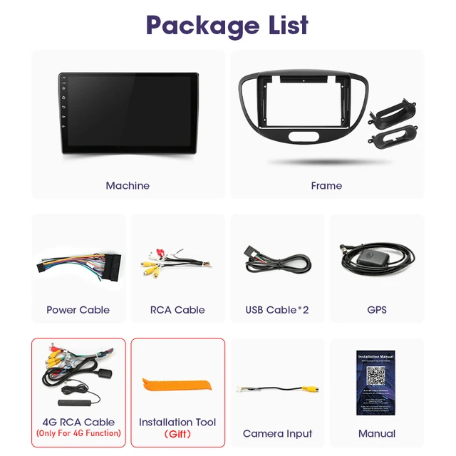 JMCQ-Autoradio Android 12, 4G, Navigation GPS, Carplay, Stéréo, Limitation, Lecteur, 2 Din, Hyundai i10, 2007, 2008, 2009, 2010-2013 6