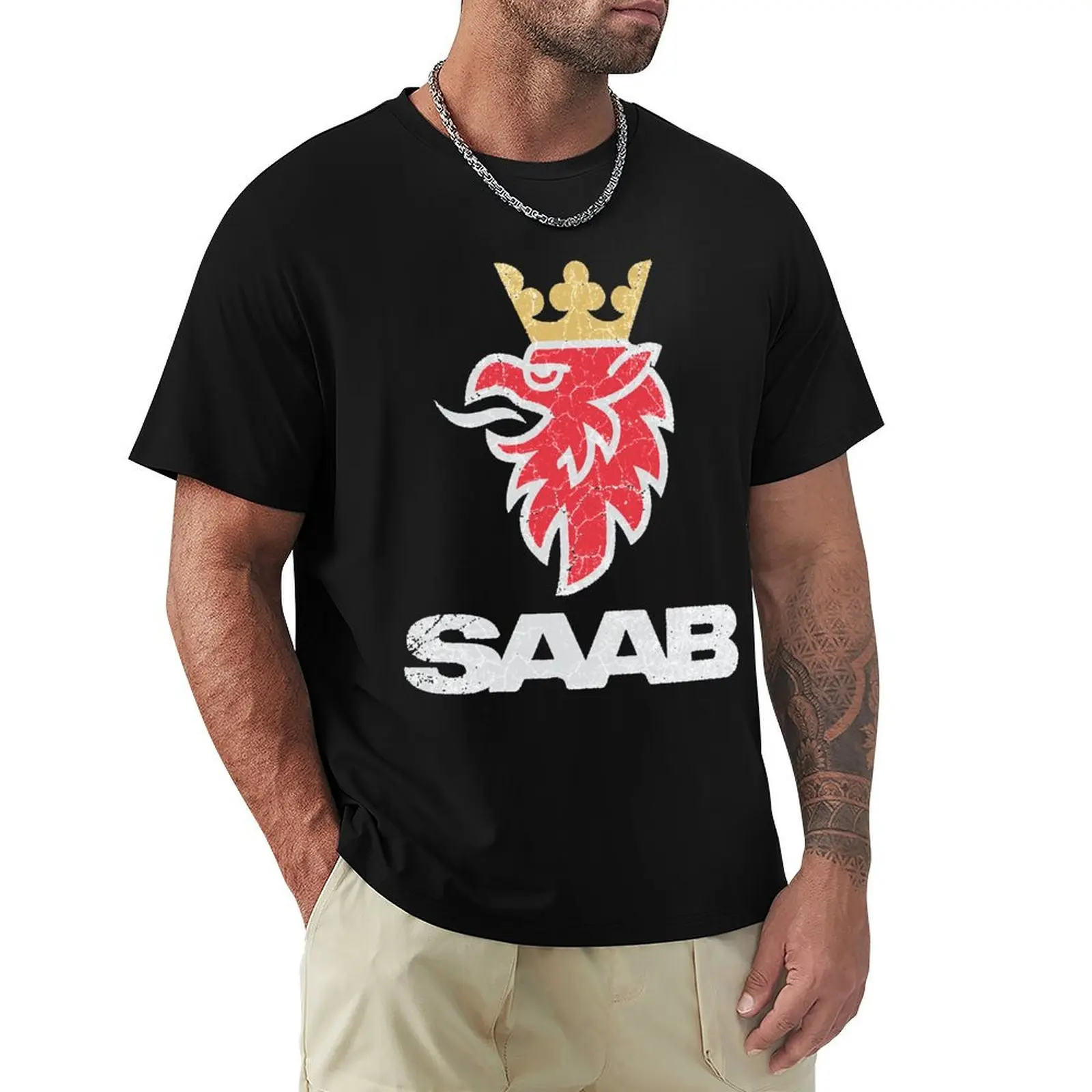 

Saab vintage grunge logo T-shirt anime quick-drying mens workout shirts