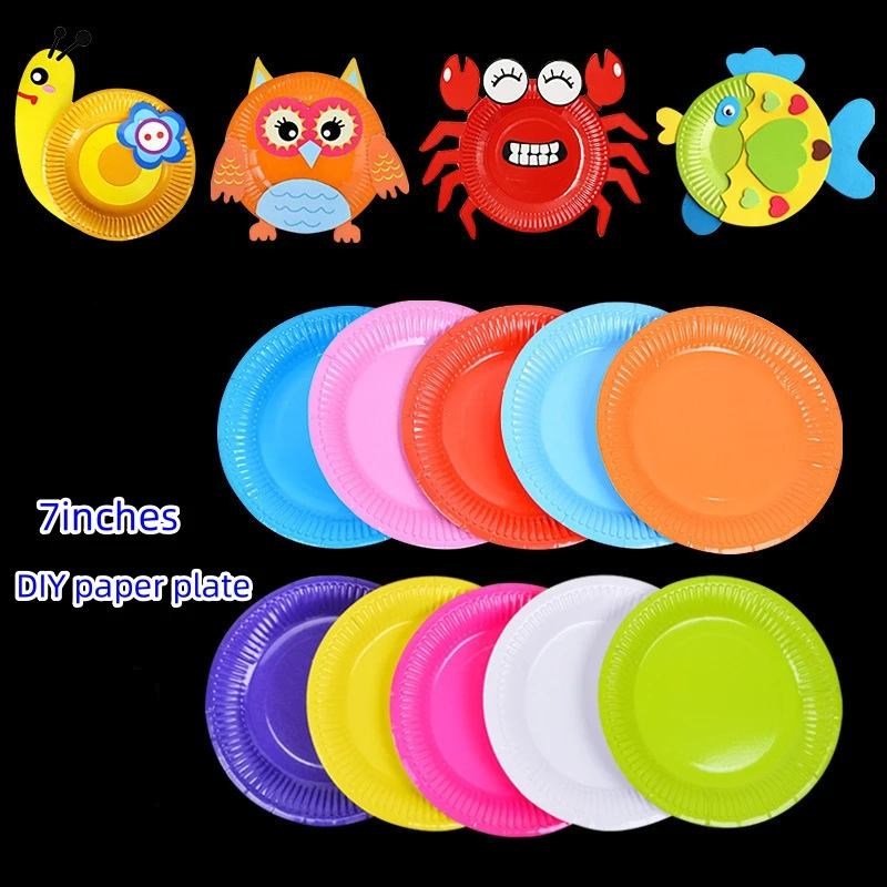 

50Pcs Paper Plate 7"Disposable Color Round Plate Picture Plate Children's Birthday Party and Festival DIY Decoration Pupilentes