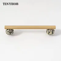 Tinyhob Nordic Art Handle/หินอ่อนธรรมชาติ + ทองเหลืองจับและลูกบิดลิ้นชักดึงKnobsตู้ครัวสีชมพูเฟอร์นิเจอร์ฮาร์ดแวร์ 1