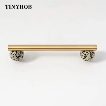 Tinyhob Nordic Art Handle/หินอ่อนธรรมชาติ + ทองเหลืองจับและลูกบิดลิ้นชักดึงKnobsตู้ครัวสีชมพูเฟอร์นิเจอร์ฮาร์ดแวร์ 1