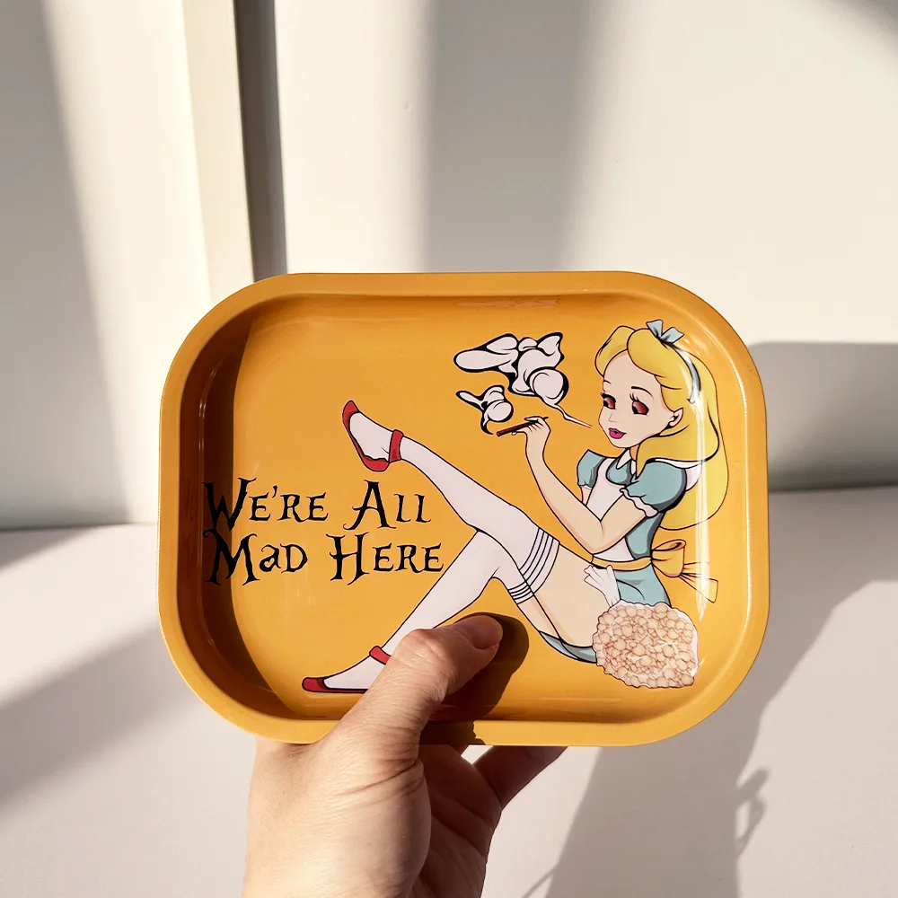 Yellow-Haired Girl Smoking Girl Pattern Cigarette Tray 180*140mm Metal Cigarette Tray Smoking Set Storage