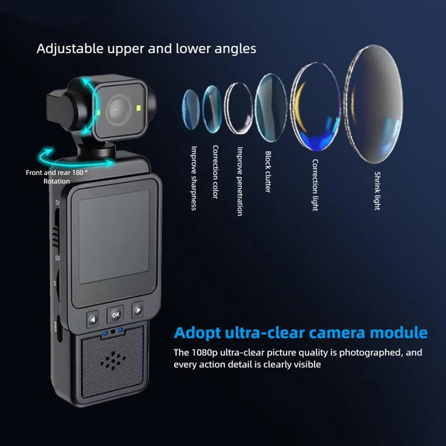 Mini Caméra Action 1080P Objectif Rotatif 360° Ultra Léger 150g - Sans Carte Mémoire