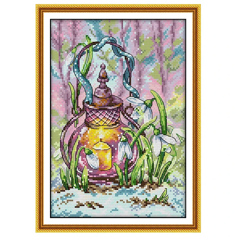 Cross Stitch Kit Four Season Lantern Pattern Counted Cross Stitch Set DIY 11CT 14CT Stamped DMC Cross-stitch Kit Embroidery Needlework
