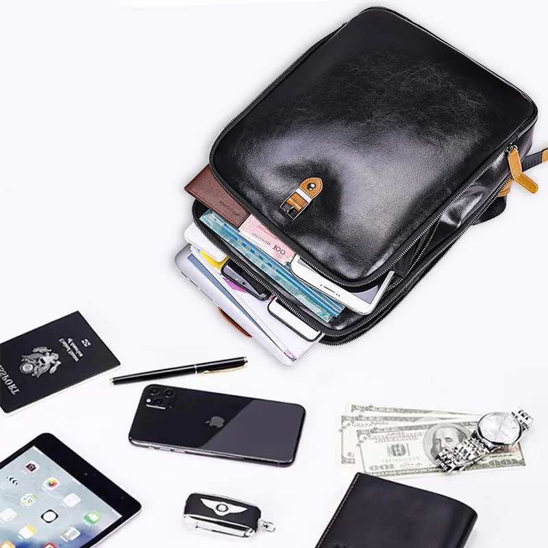 Split Leather Men Backpack Waterproof Business Laptop Backpack Casual Student Schoolbag Leather Men Travel Backpacks New Design 5