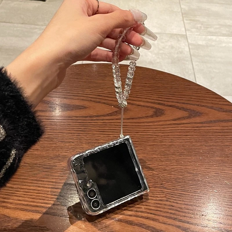Luxury Water Ripple Clear Soft TPU Case with Bead Bracelet Accents