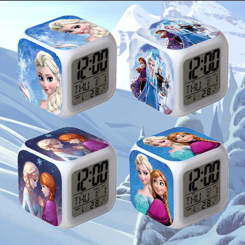 

Cartoon Frozen Anna Elsa Alarm Clock Growing LED Color Change Digital Light Home Decor Princess Figure Toy for Kid Birthday Gift
