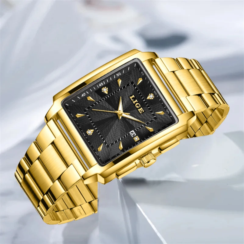 LIGE Fashion Women Watches Top Luxury Creative Steel Dress Bracelet Wristwatches Ladies Square Waterproof Watch Relogio Feminino