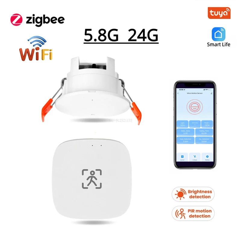 Zigbee Detector de Presença Humana Tuya Smart Life Zigbee Wi-fi Radar Microondas Sensor Corporal Pir Montion Detecção de Luminância 24g 5.8g