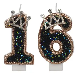 Elegant Black Princess Crown Glitter Birthday Cake Candle Topper (Black Crown - 16)